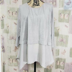 Taupe color faux suede & chiffon 3/4 sleeve stretch top